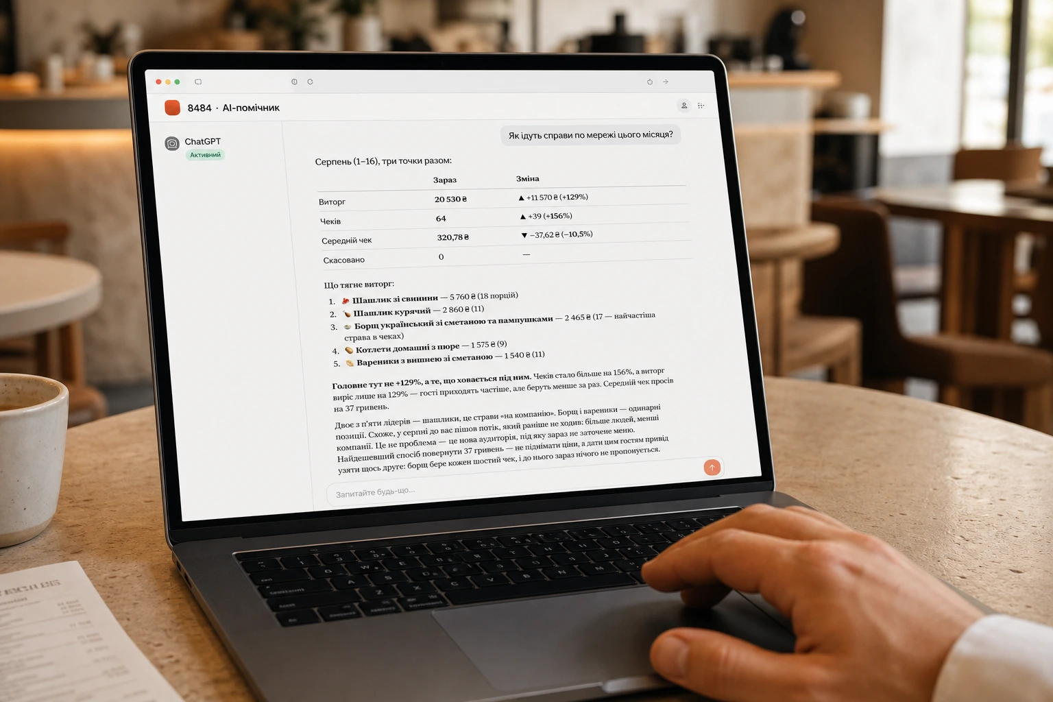 AI-помічник 8484 — зведення продажів у чаті
