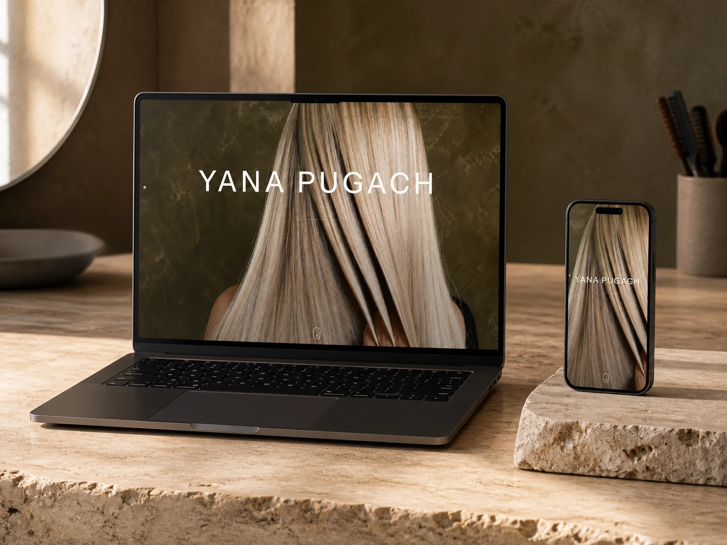 Лендінг Yana Pugach на ноутбуці та смартфоні
